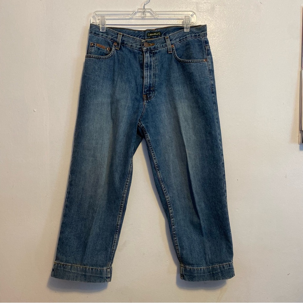 Eddie Bauer Blue Relaxed Fit Cropped Jeans with Cuffed Hem Croped Women’s 10